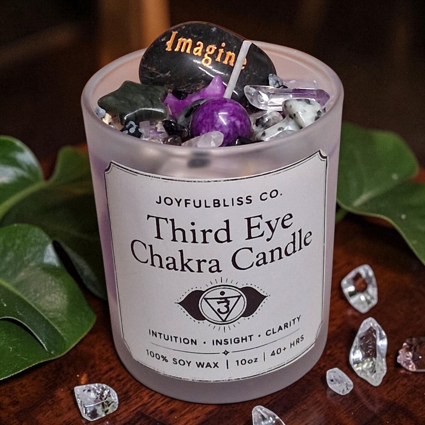 Third Eye Chakra Candle | Intuition & Clarity Crystal Soy Wax Candle | Spiritual Meditation Candle | Purple Chakra Healing Candle | JoyfulBliss Co.