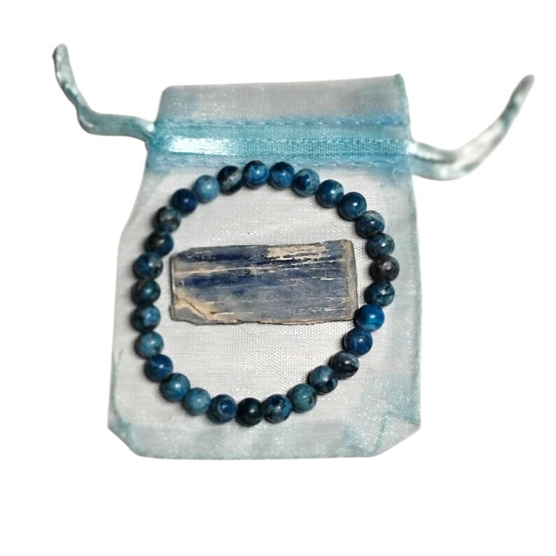 Lapis Lazuli 6mm Beaded Bracelet with Raw Kyanite Crystal – Truth & Intuition Set