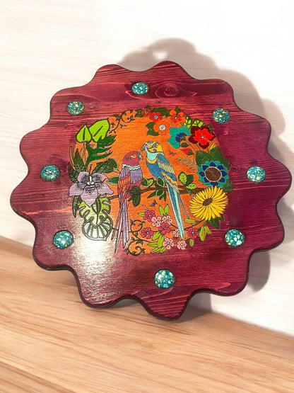 Tropical Lovebirds” Handmade Lazy Susan by Creek Artist La Ne Ayo - JoyfulBliss Co.