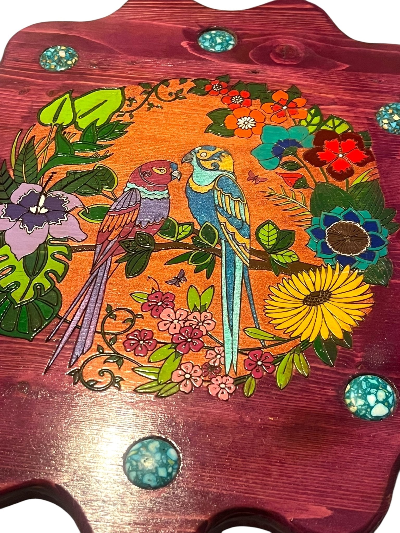 Tropical Lovebirds” Handmade Lazy Susan by Creek Artist La Ne Ayo - JoyfulBliss Co.