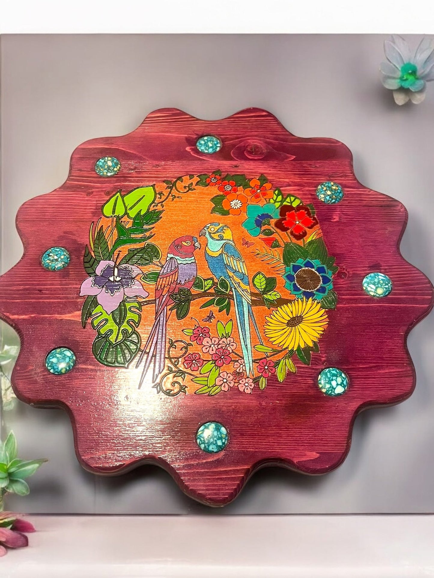 Tropical Lovebirds” Handmade Lazy Susan by Creek Artist La Ne Ayo - JoyfulBliss Co.